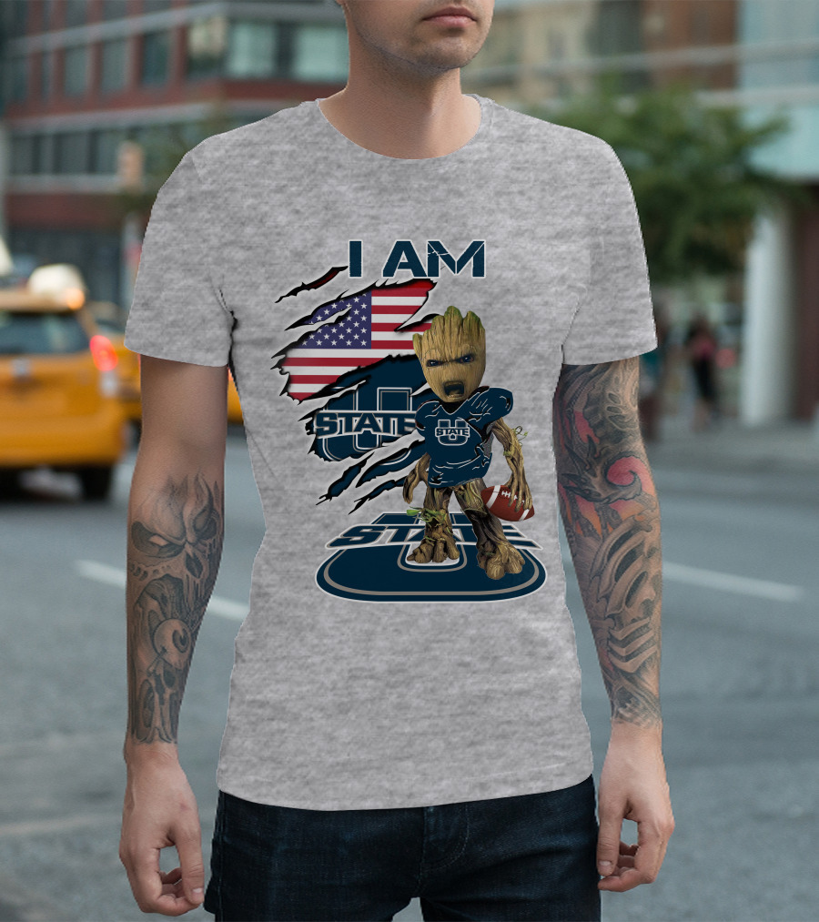 I Am Utah State Baby Groot Football Usa Flag T-Shirt