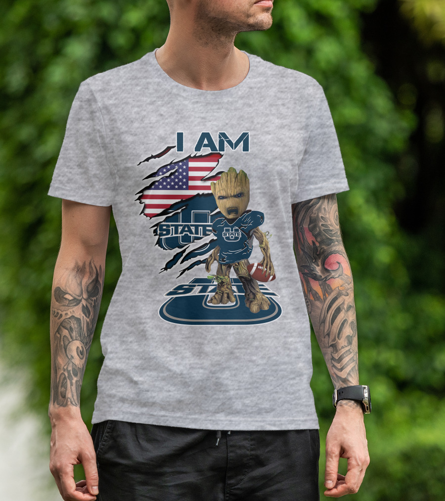 I Am Utah State Baby Groot Football Usa Flag T-Shirt