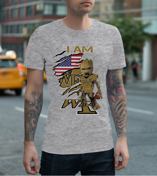 I AM WF Baby Groot American Football Wake Deacons T-Shirt