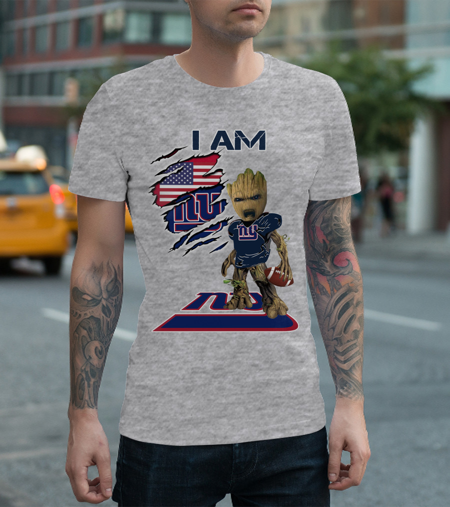 I Am Giants Baby Groot Football Usa Flag T-Shirt