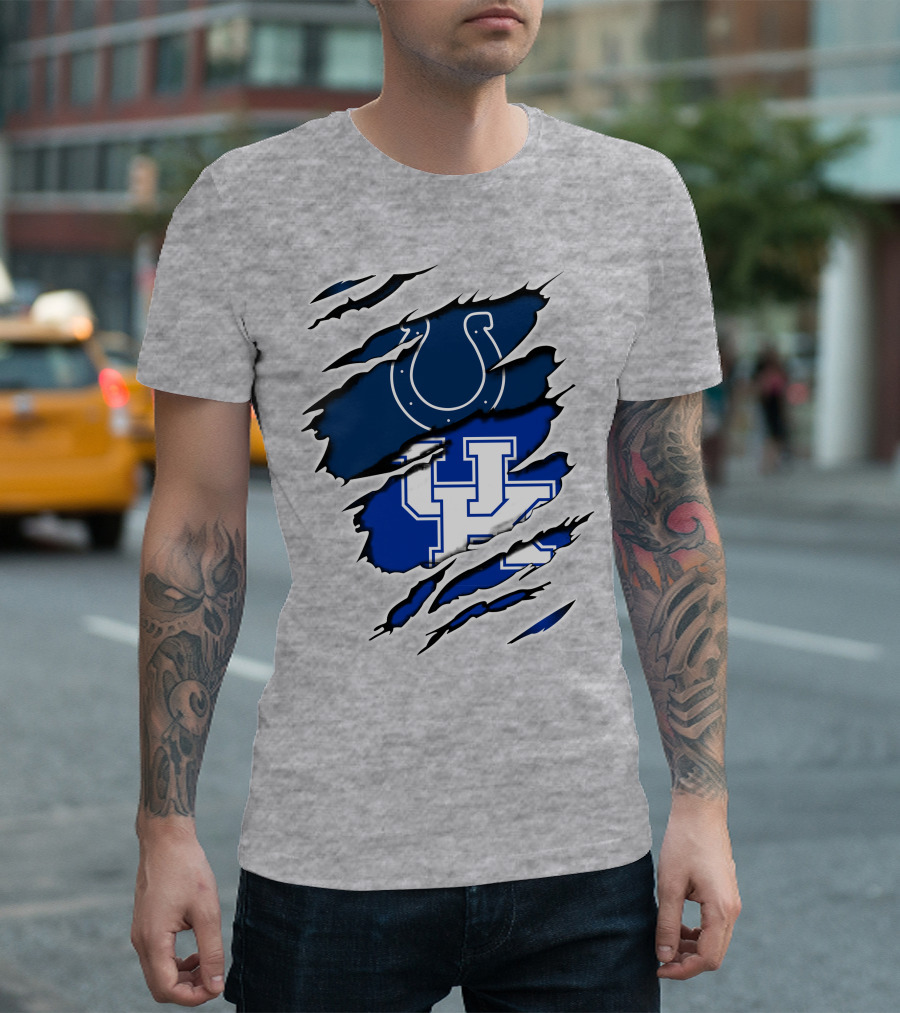 Colts Horseshoe and Kentucky Wildcats UK Blue Claw Marks T-Shirt