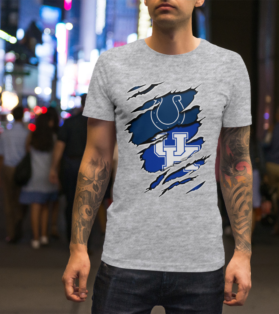 Colts Horseshoe And Kentucky Wildcats UK Blue Claw Marks T-Shirt