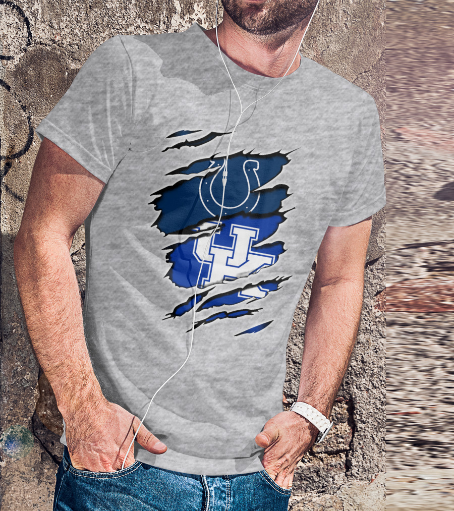 Colts Horseshoe And Kentucky Wildcats UK Blue Claw Marks T-Shirt