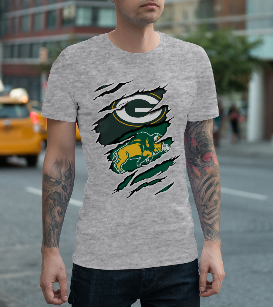 Packers Dakota Green Bay North Dakota State Bison Logo Fusion T-Shirt