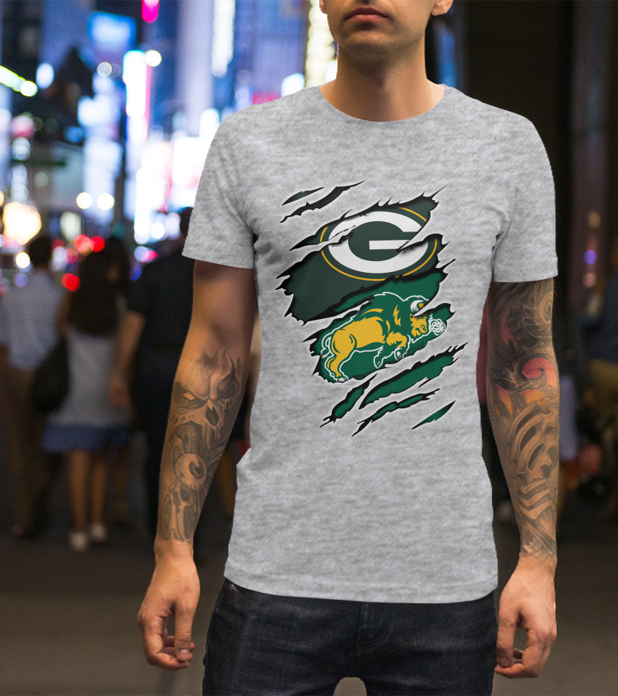 Packers Dakota Green Bay North Dakota State Bison Logo Fusion T-Shirt