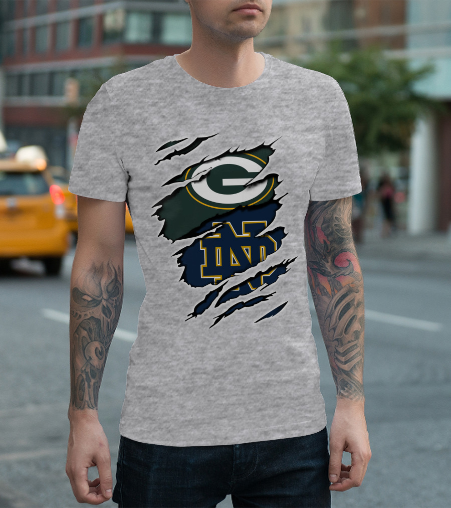 Packers Notre Dame Logo Mashup NFL College Football Fan Combo T-Shirt