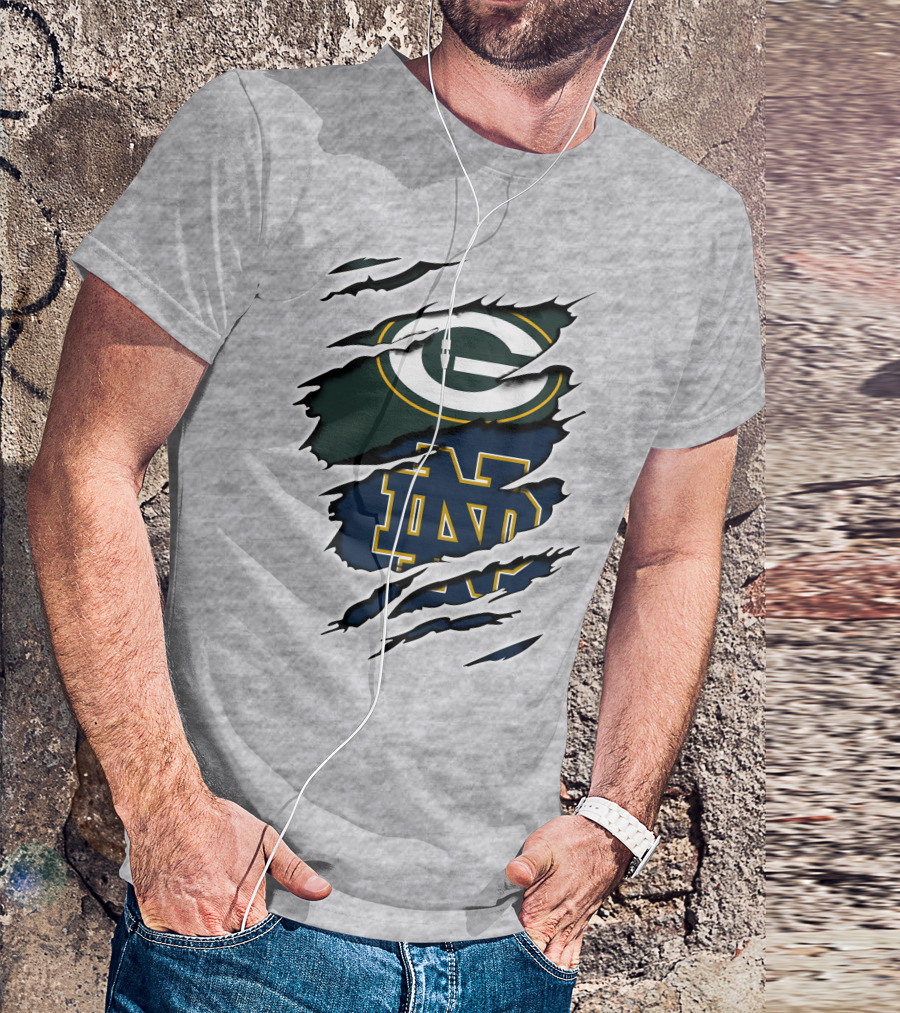Packers Notre Dame Logo Mashup NFL College Football Fan Combo T-Shirt