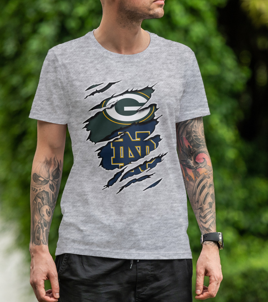 Packers Notre Dame Logo Mashup NFL College Football Fan Combo T-Shirt