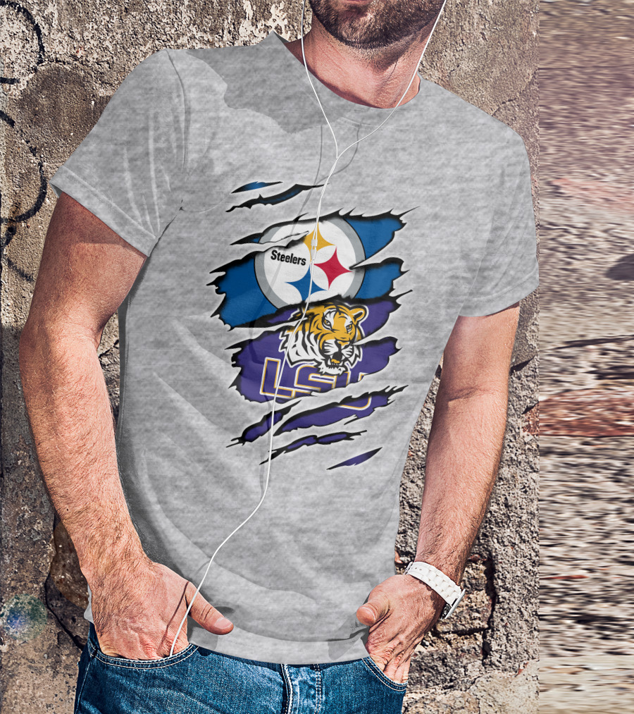 Steelers Logo And LSU Tigers Scratch T-Shirt