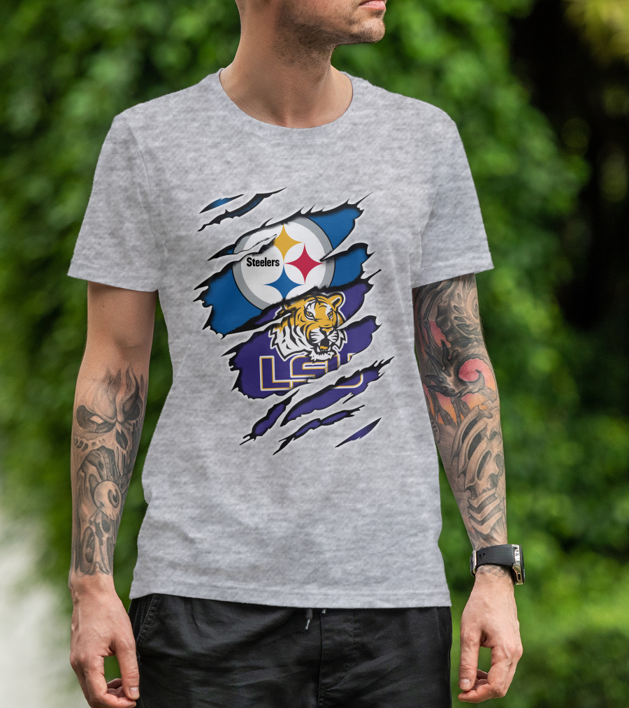 Steelers Logo And LSU Tigers Scratch T-Shirt
