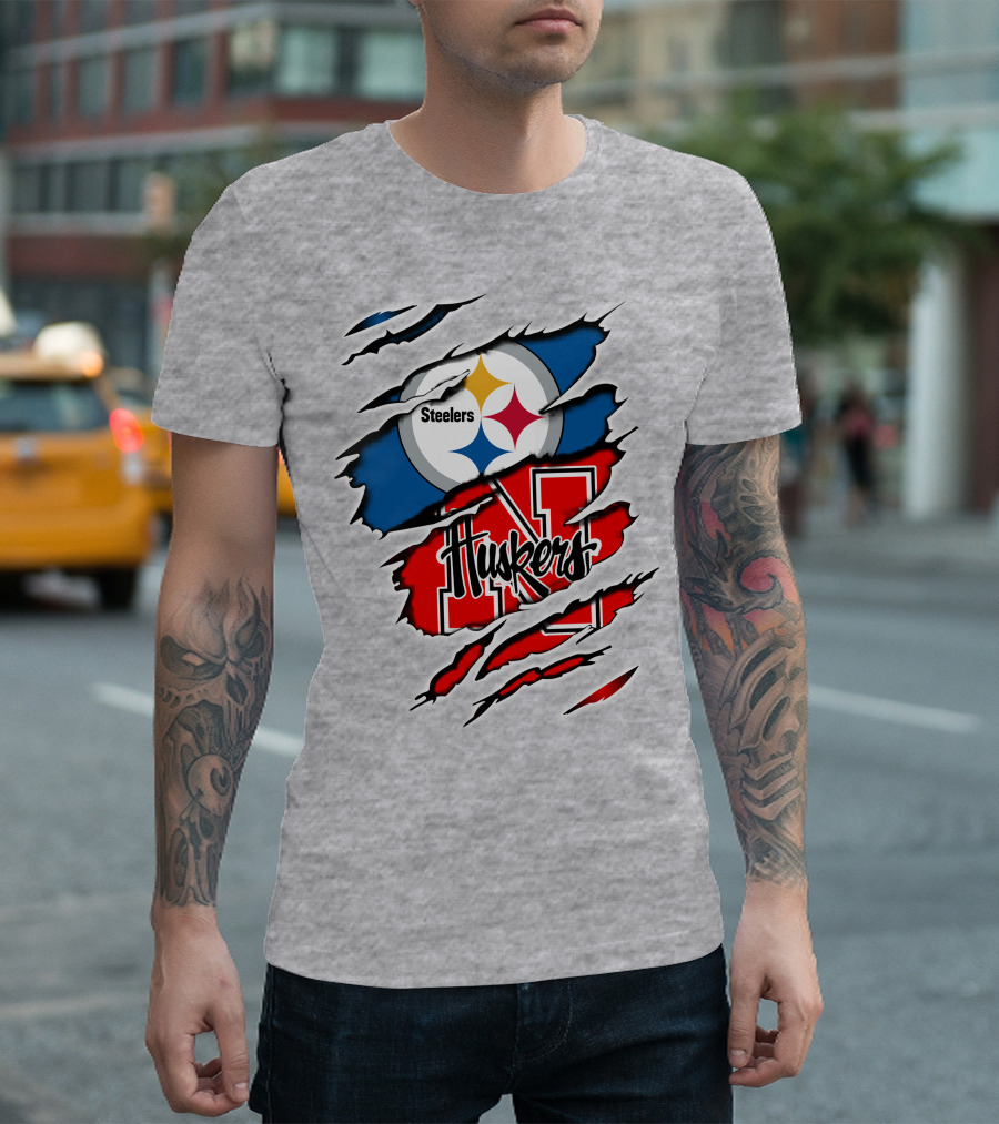 Steelers Huskers Torn Logo Fan Combination T-Shirt