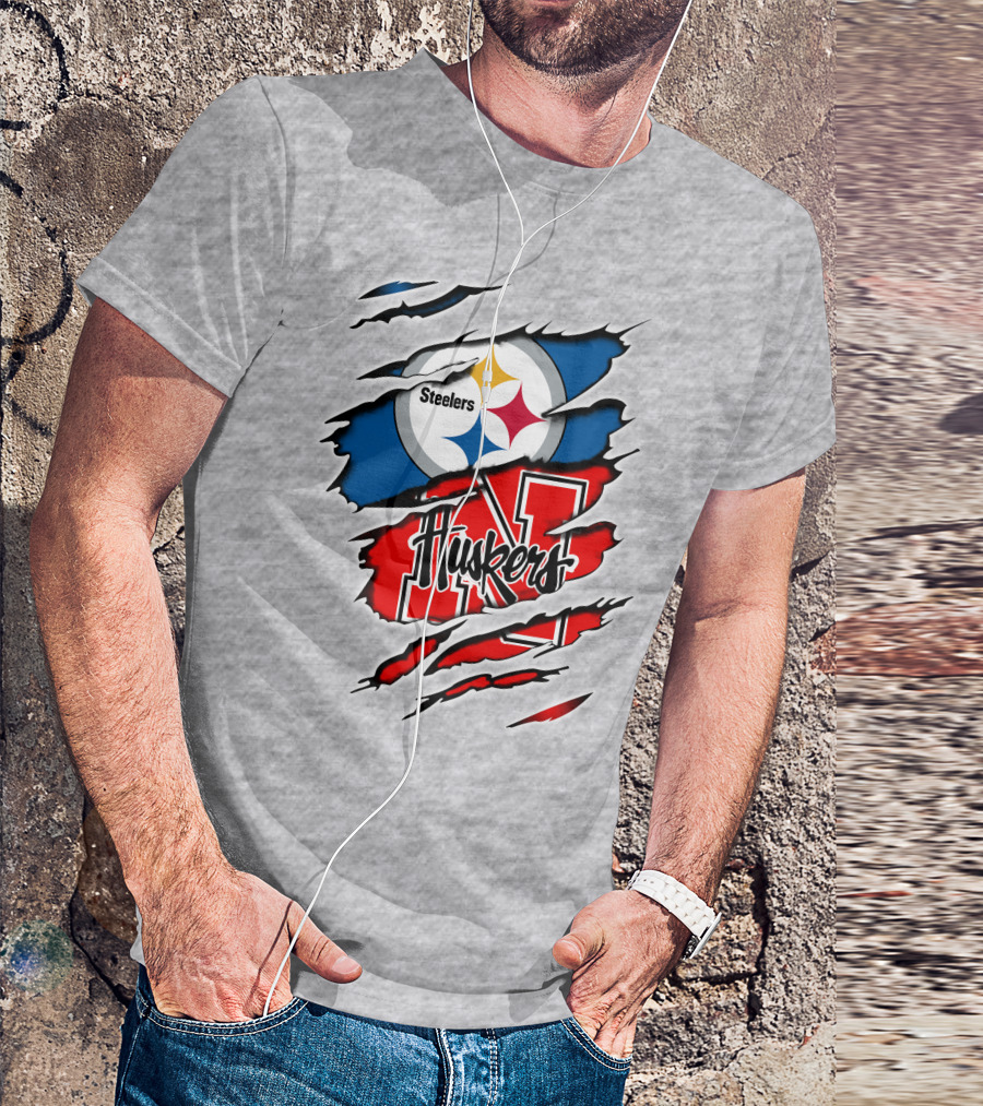 Steelers Huskers Torn Logo Fan Combination T-Shirt