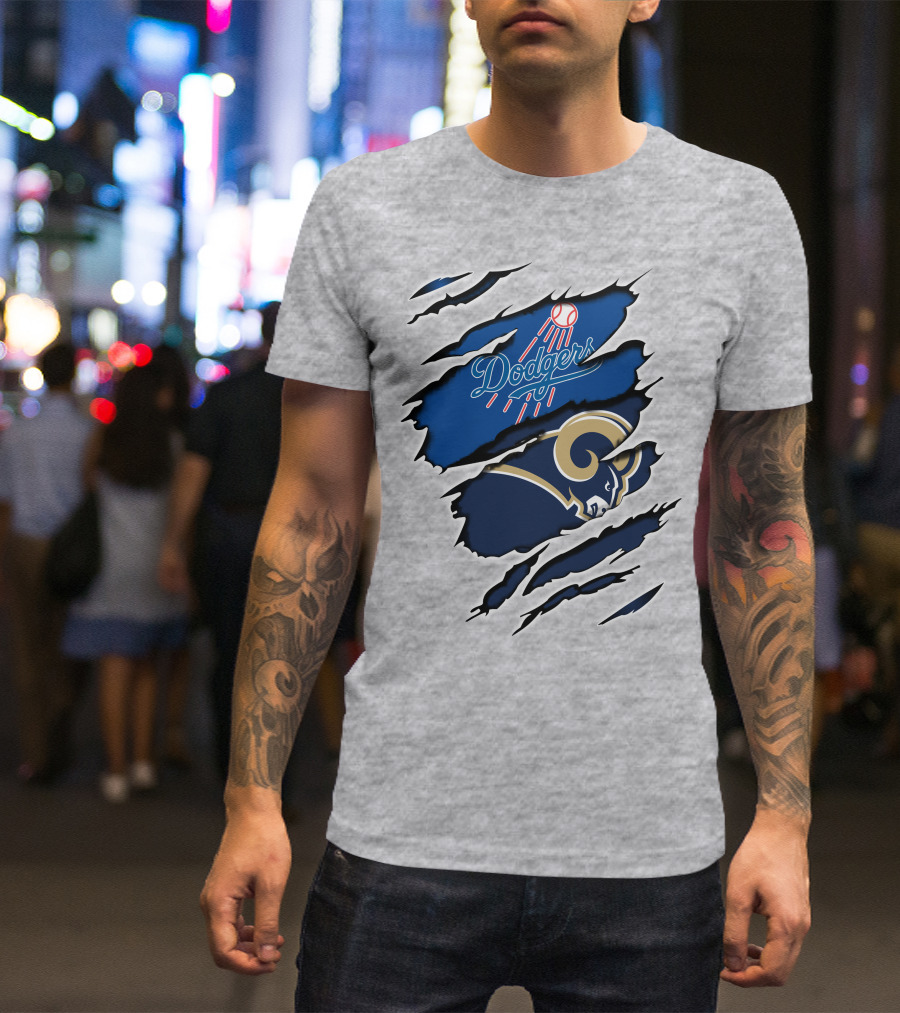 Dodgers Rams Baseball And Football Team Crossover Claw Marks T-Shirt