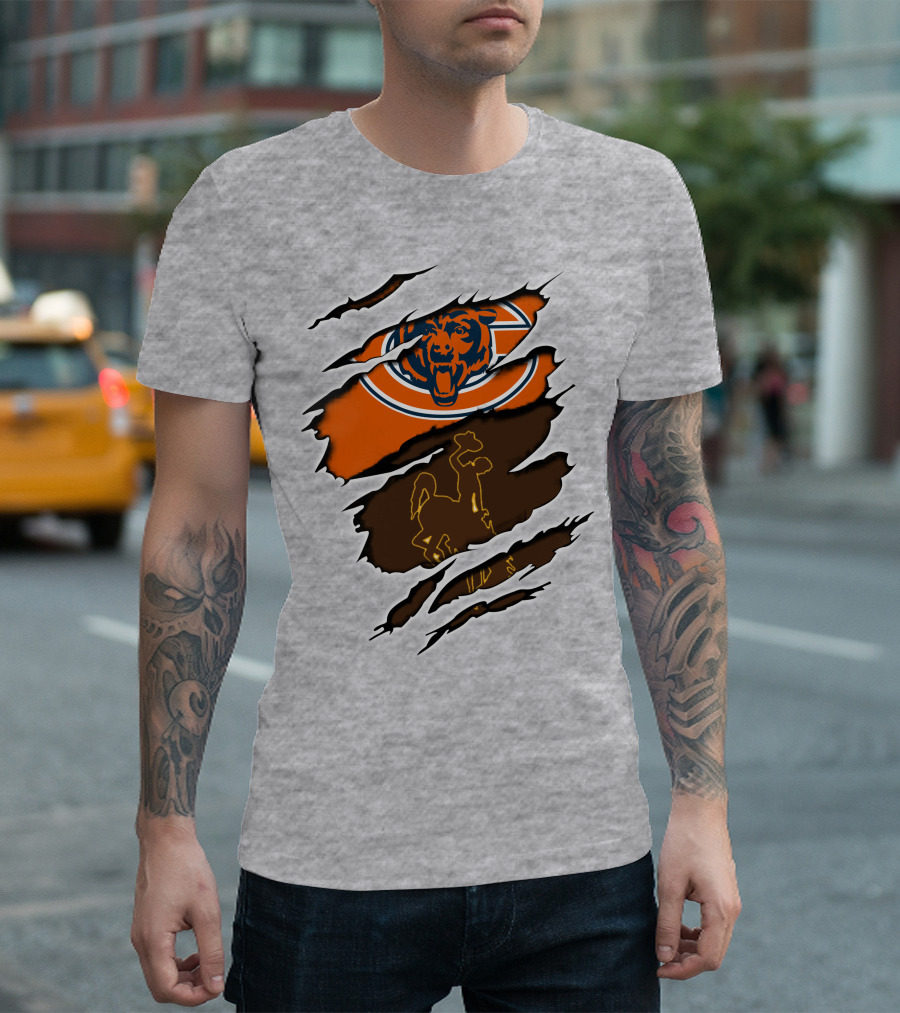 Chicago Bears Wyoming Cowboys Logo Rip T-Shirt