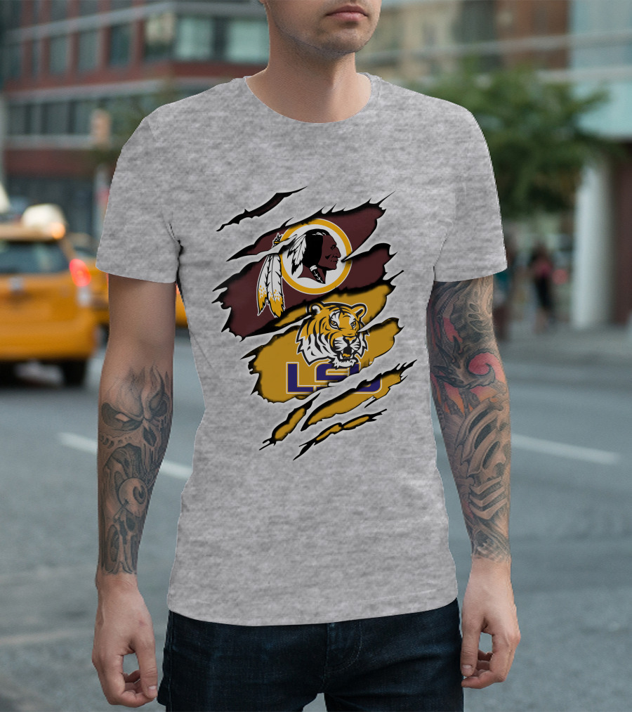 Redskins Logo Claw Rip Over Lsu Tigers T-Shirt