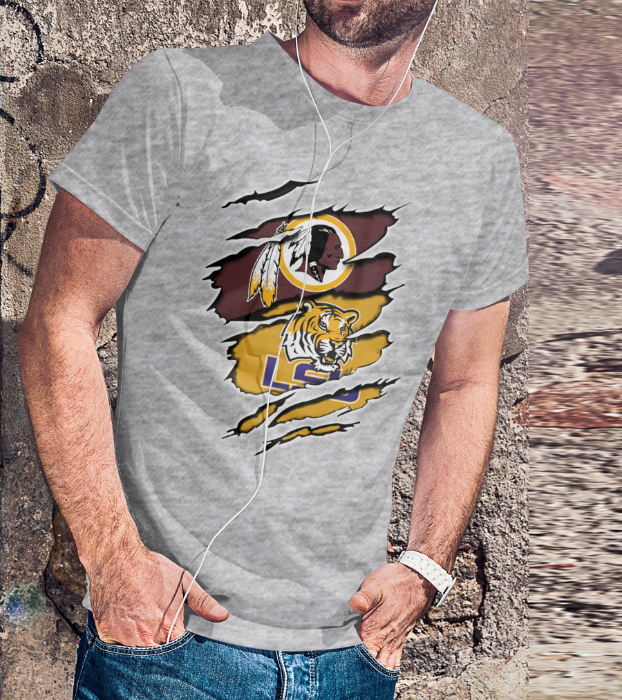 Redskins Logo Claw Rip Over Lsu Tigers T-Shirt