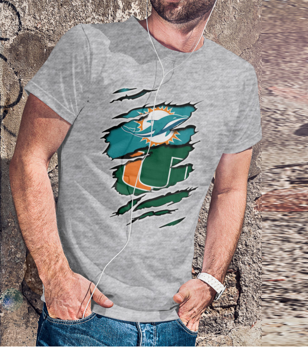 Miami Dolphins Miami Hurricanes Claw Marks Fusion T-Shirt