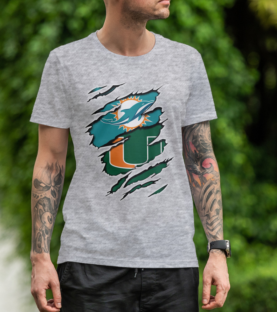 Miami Dolphins Miami Hurricanes Claw Marks Fusion T-Shirt