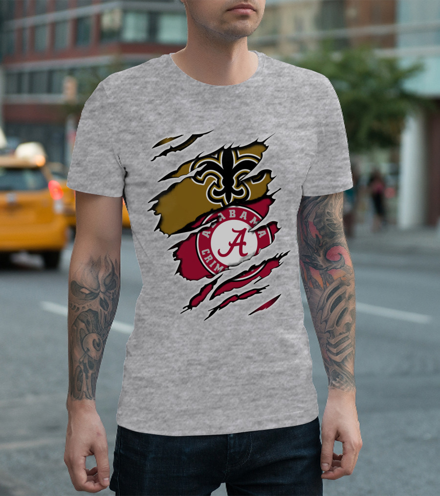 Saints Alabama Crimson Tide Fleur De Lis Claw Marks T-Shirt