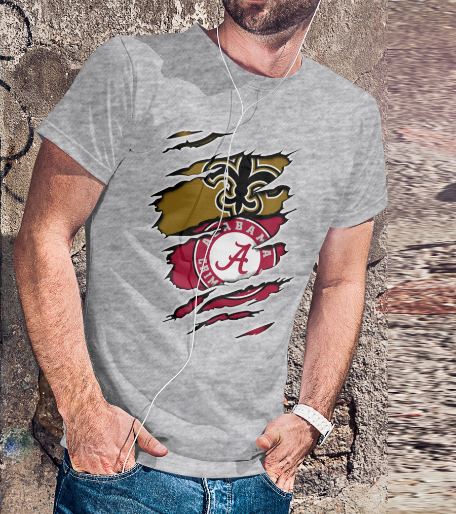 Saints Alabama Crimson Tide Fleur De Lis Claw Marks T-Shirt