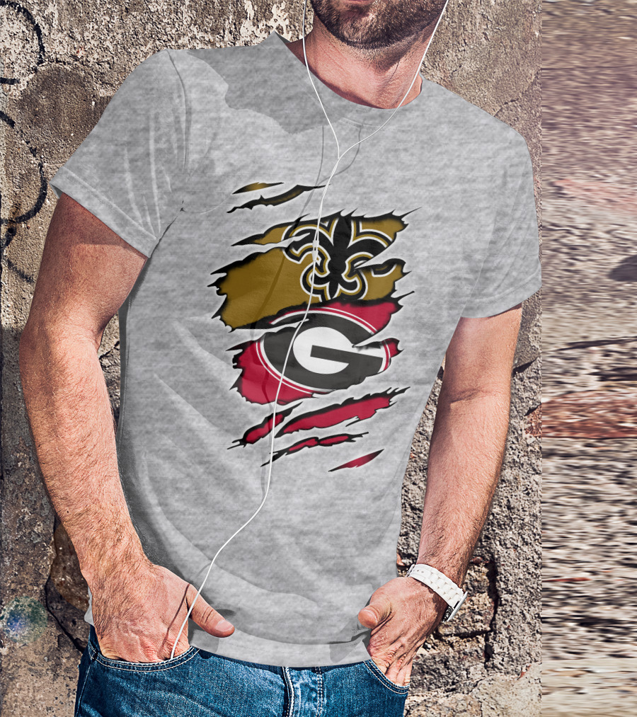 New Orleans Saints Fleur-De-Lis Georgia Bulldogs Logo Fusion T-Shirt