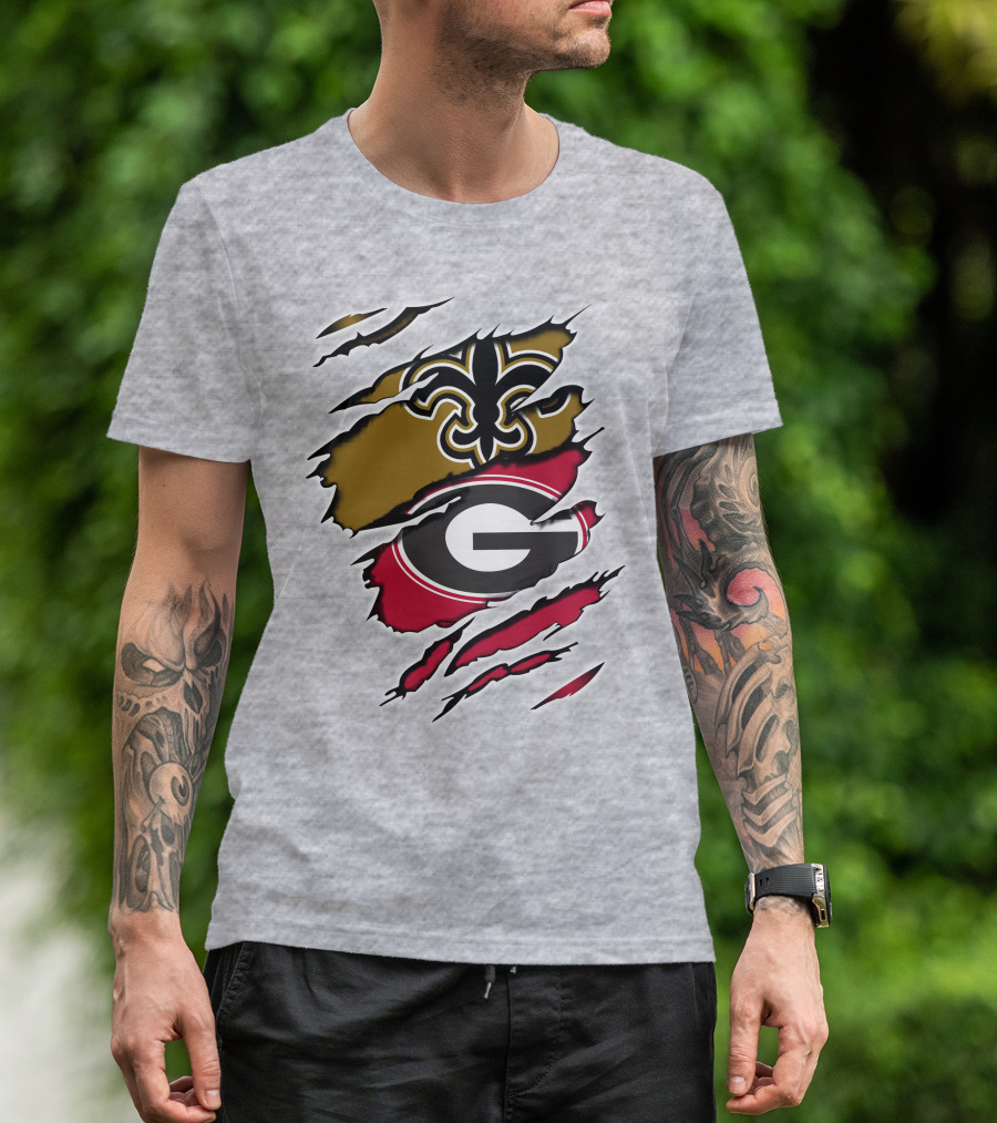 New Orleans Saints Fleur-De-Lis Georgia Bulldogs Logo Fusion T-Shirt