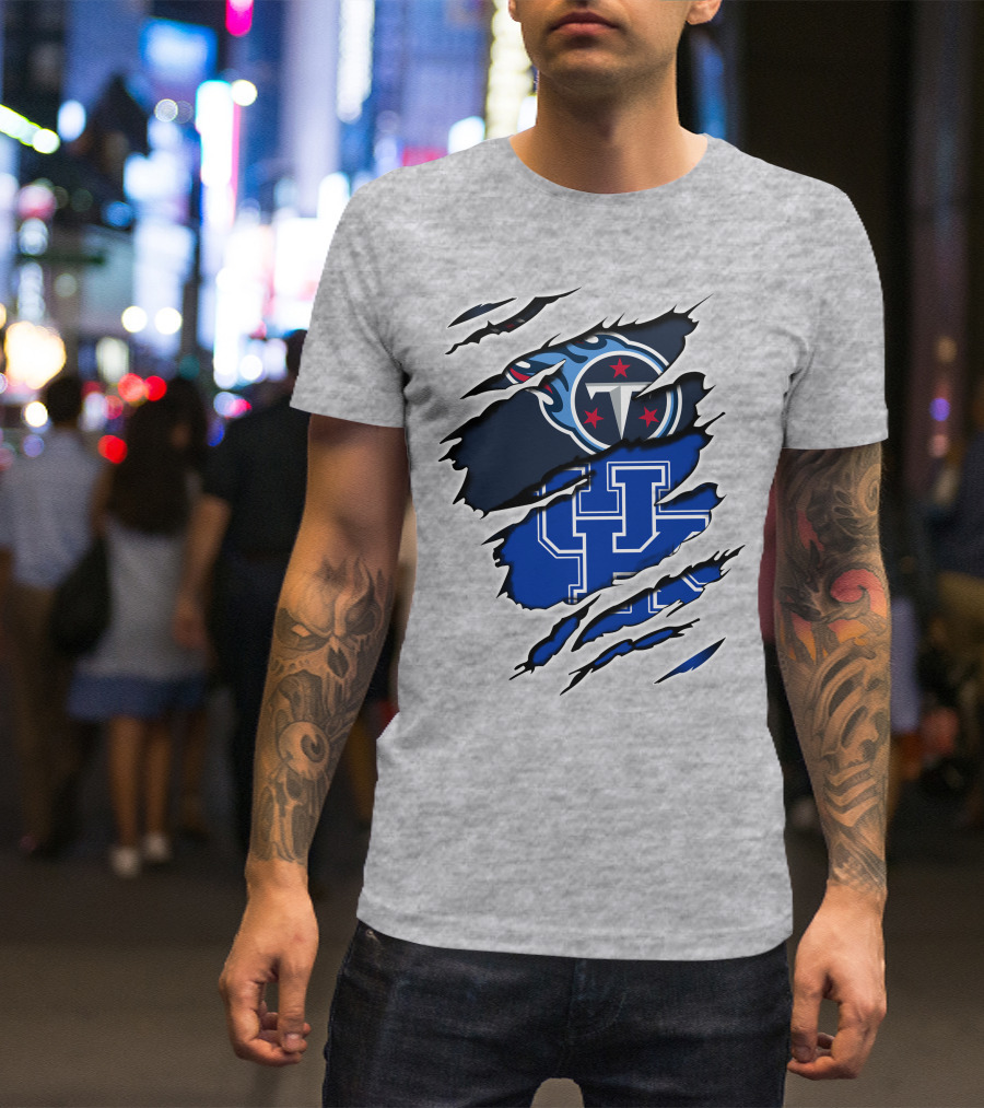 Tennessee Titans And Kentucky Wildcats Logo Fusion T-Shirt