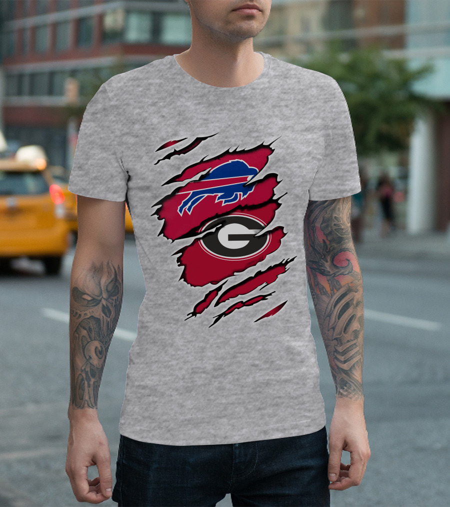 Buffalo Bills Georgia Bulldogs Claw Marks Fan Mashup Logo Emblem T-Shirt