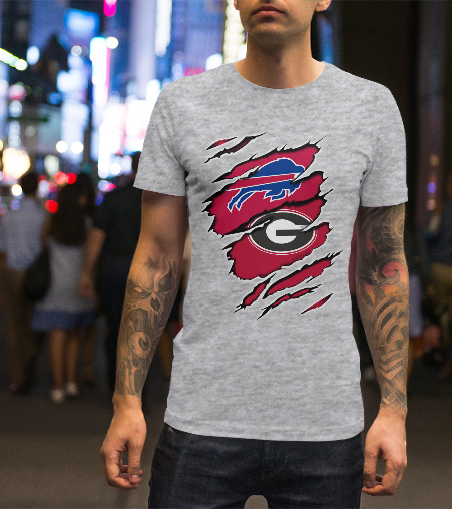 Buffalo Bills Georgia Bulldogs Claw Marks Fan Mashup Logo Emblem T-Shirt