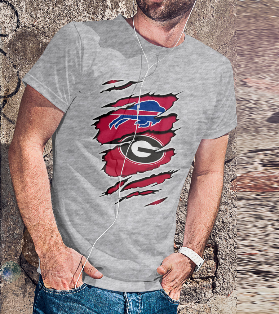 Buffalo Bills Georgia Bulldogs Claw Marks Fan Mashup Logo Emblem T-Shirt