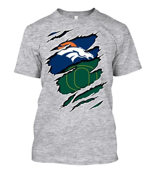 Broncos And Ducks Ripped Layers Football Logo Fusion T-Shirt