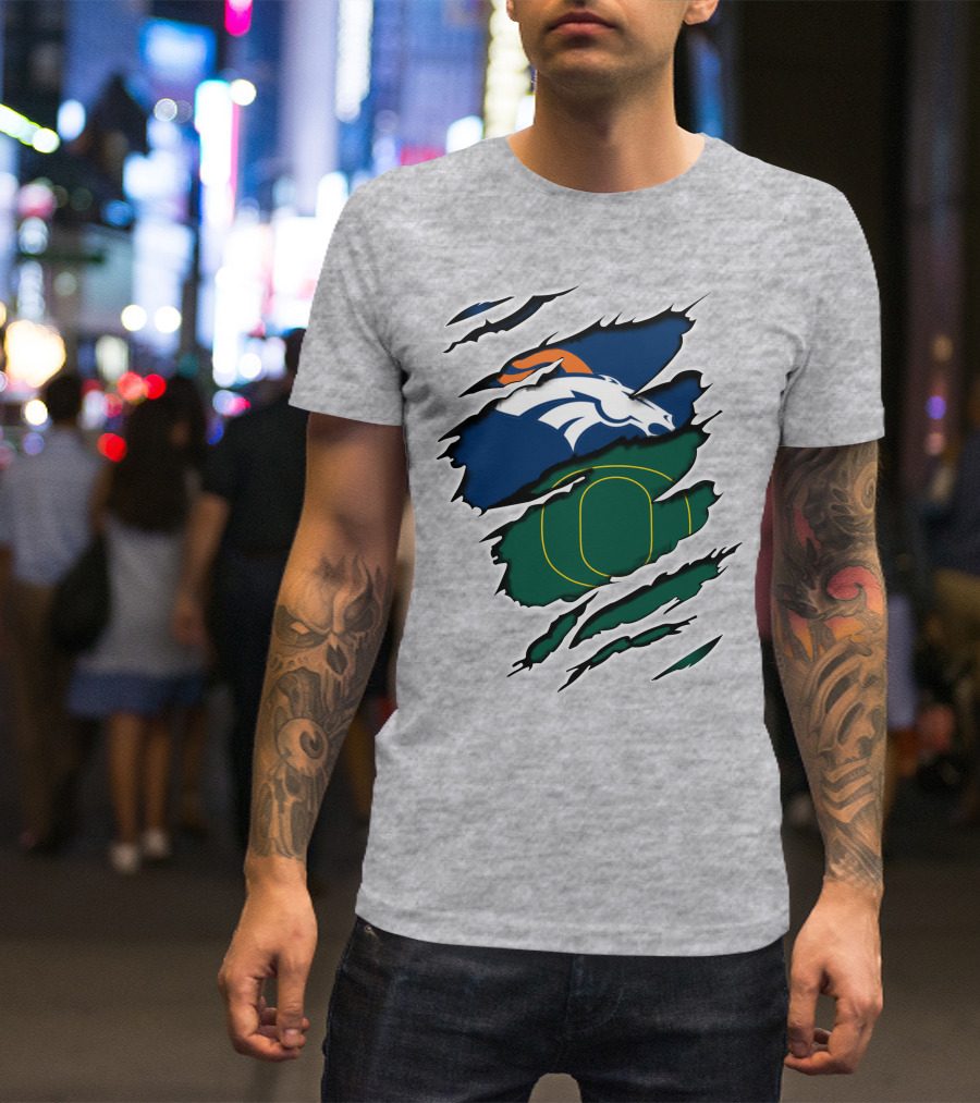 Broncos And Ducks Ripped Layers Football Logo Fusion T-Shirt