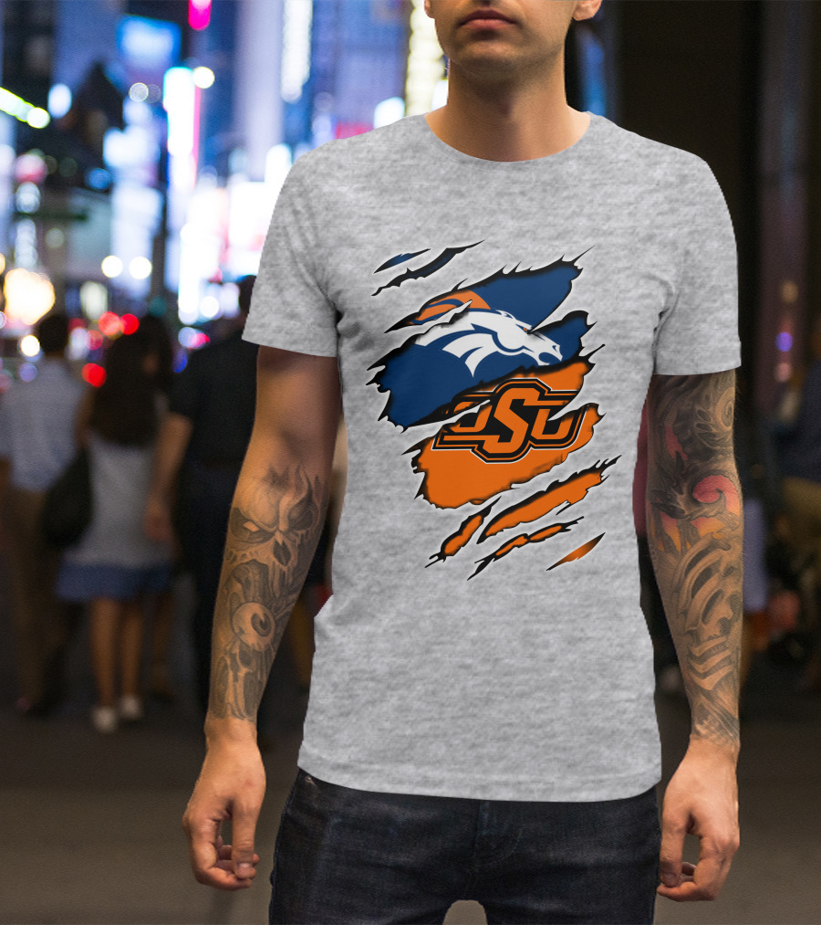 Broncos OSU Torn Ripped Graphics T-Shirt
