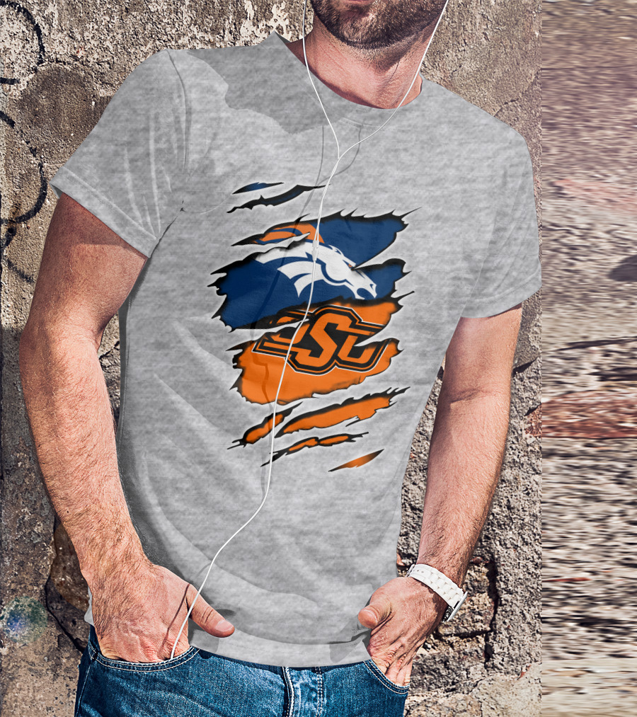 Broncos OSU Torn Ripped Graphics T-Shirt