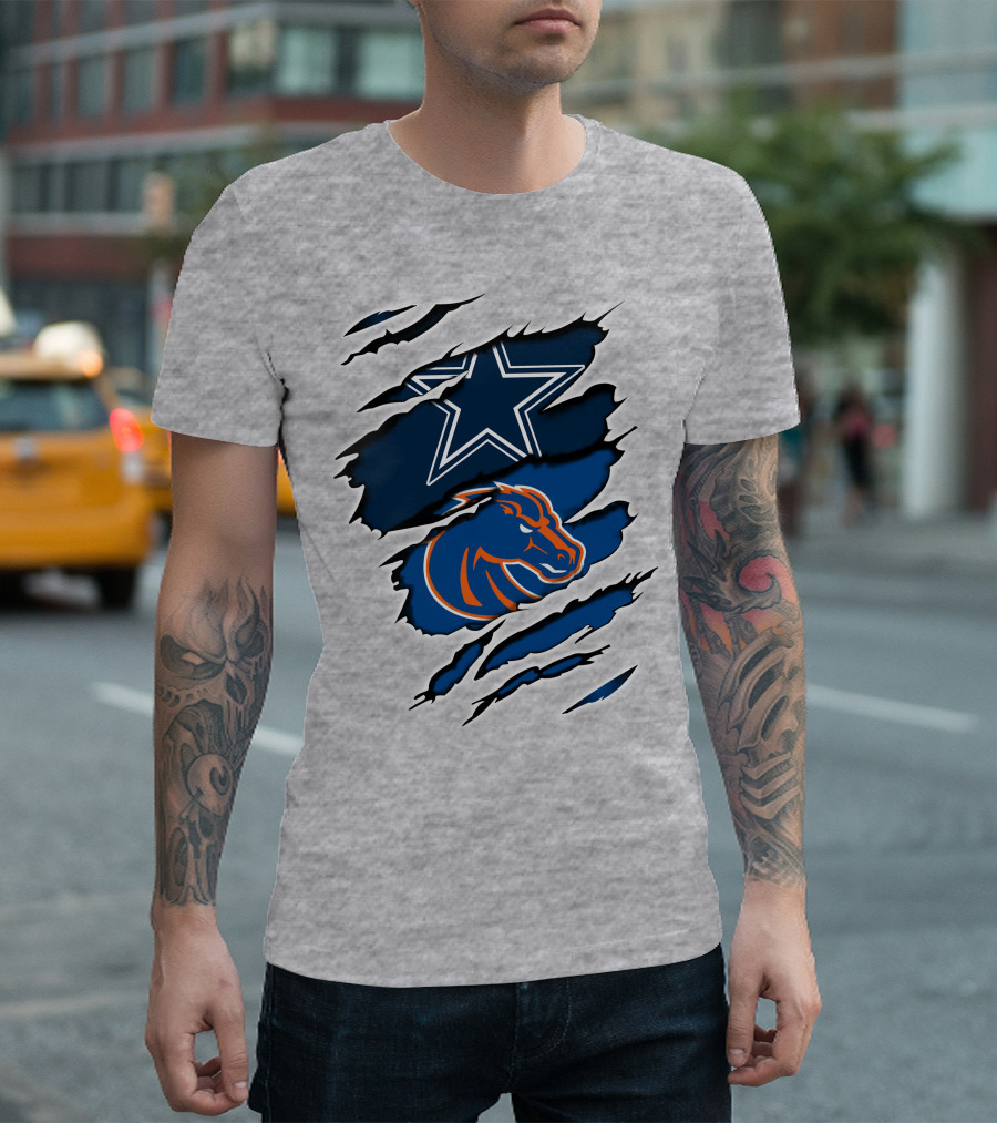 Dallas Cowboys Boise State Broncos Star Horse Ripped T-Shirt