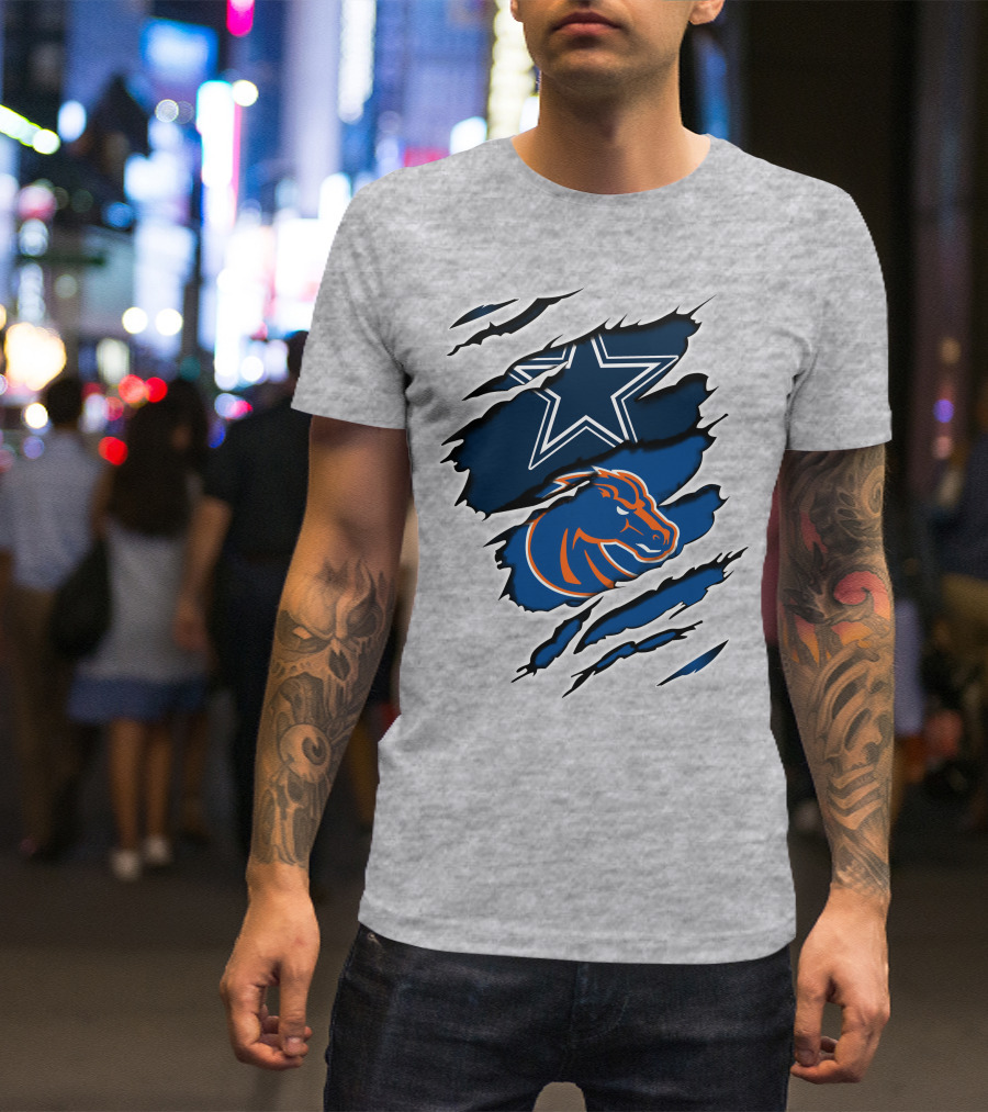 Dallas Cowboys Boise State Broncos Star Horse Ripped T-Shirt