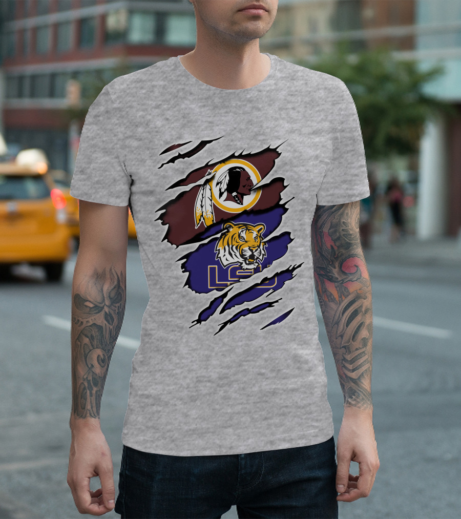 Washington Redskins Lsu Tigers Logo Claw Marks T-Shirt