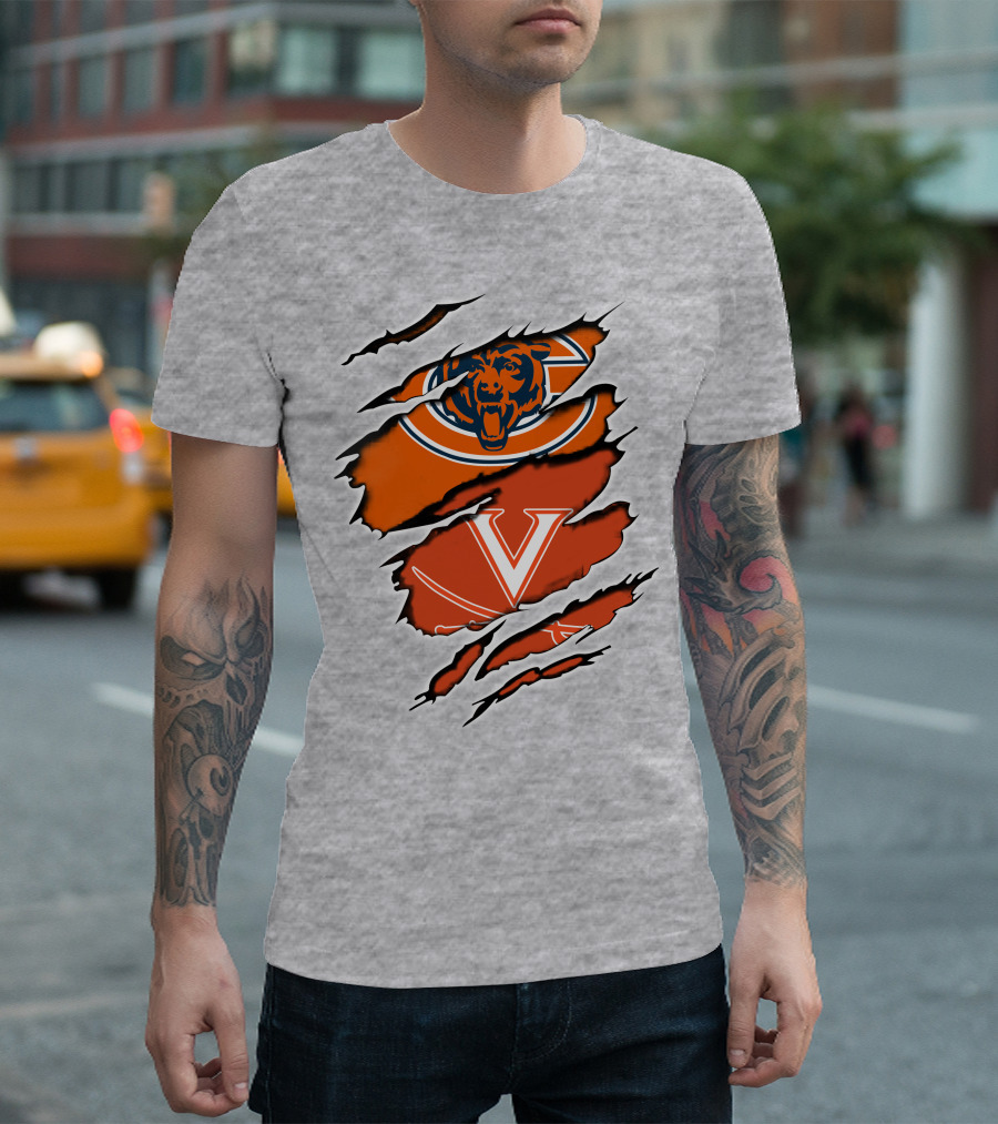 Chicago Bears Virginia Cavaliers Claw Marks Nfl College Football Crossover T-Shirt