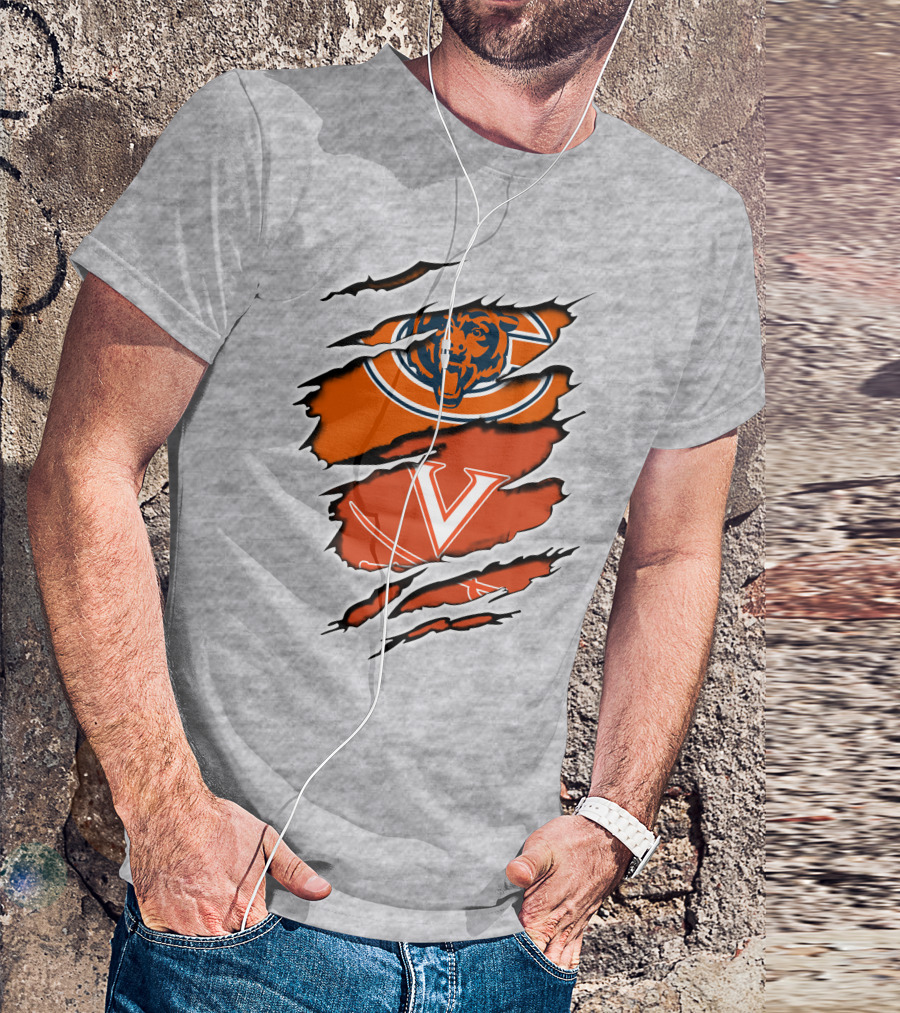 Chicago Bears Virginia Cavaliers Claw Marks Nfl College Football Crossover T-Shirt