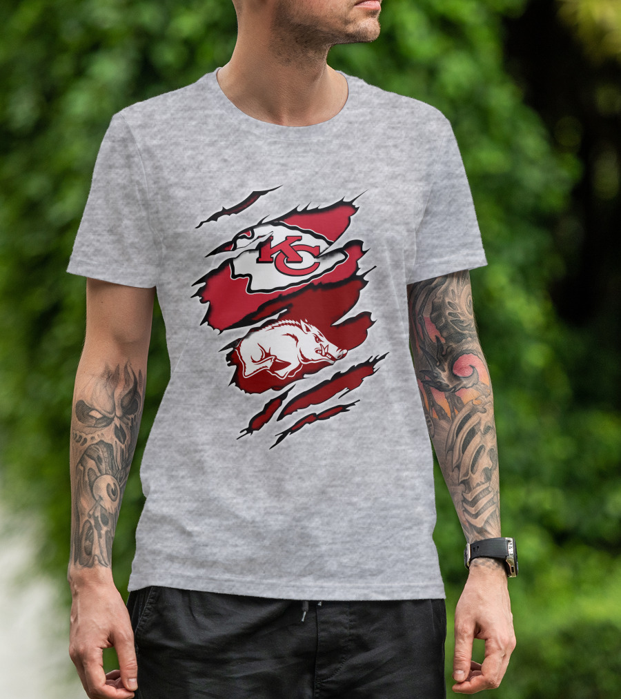 Kansas City Chiefs Arkansas Razorbacks Logo Claw Marks T-Shirt