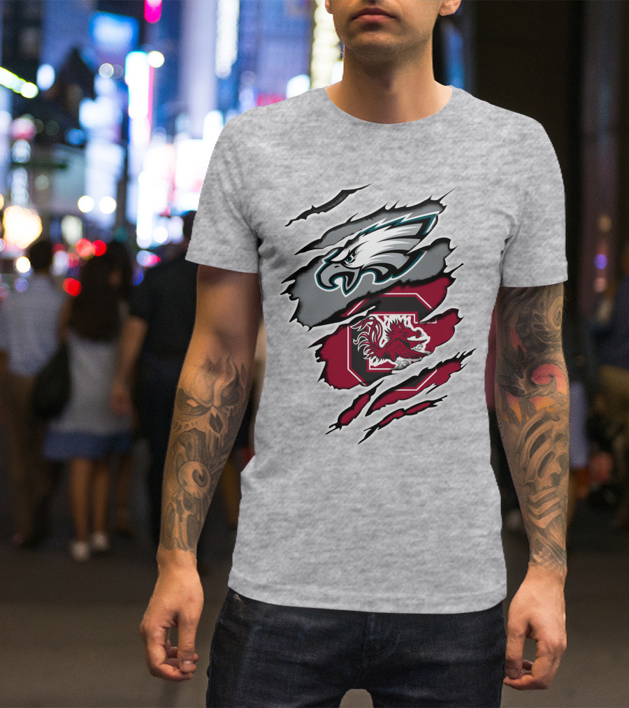 Philadelphia Eagles South Carolina Gamecocks Claw Mark Logo Fusion T-Shirt
