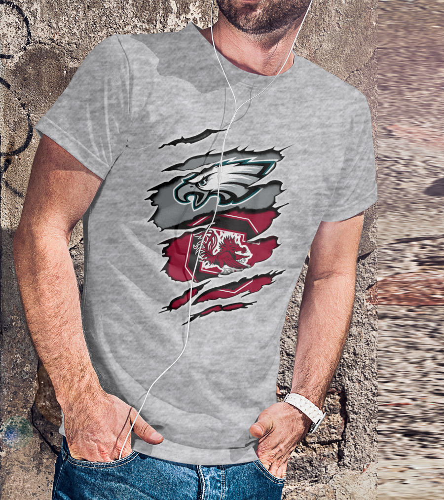Philadelphia Eagles South Carolina Gamecocks Claw Mark Logo Fusion T-Shirt