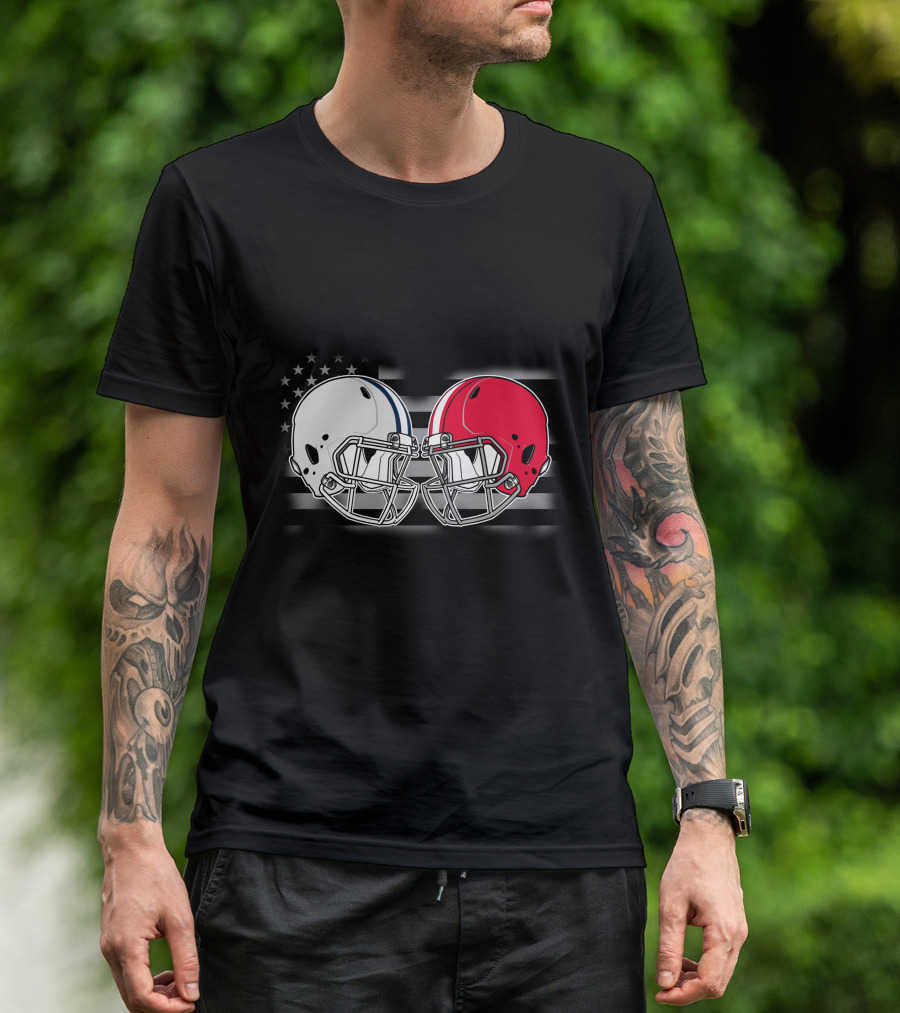 Cow Bul Football Helmets American Flag T-Shirt
