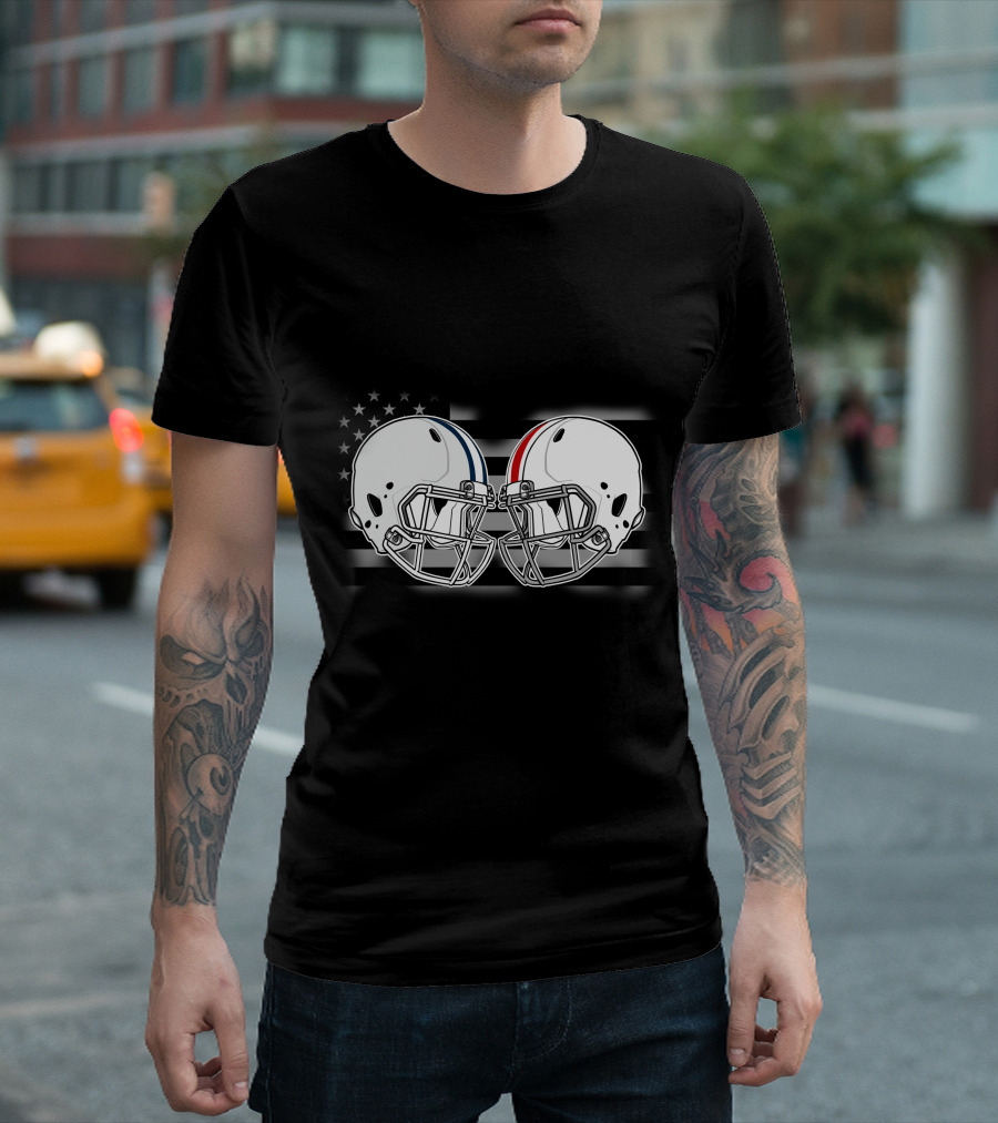 Cowboys Cornhuskers Football Rivalry Helmets American Flag T-Shirt
