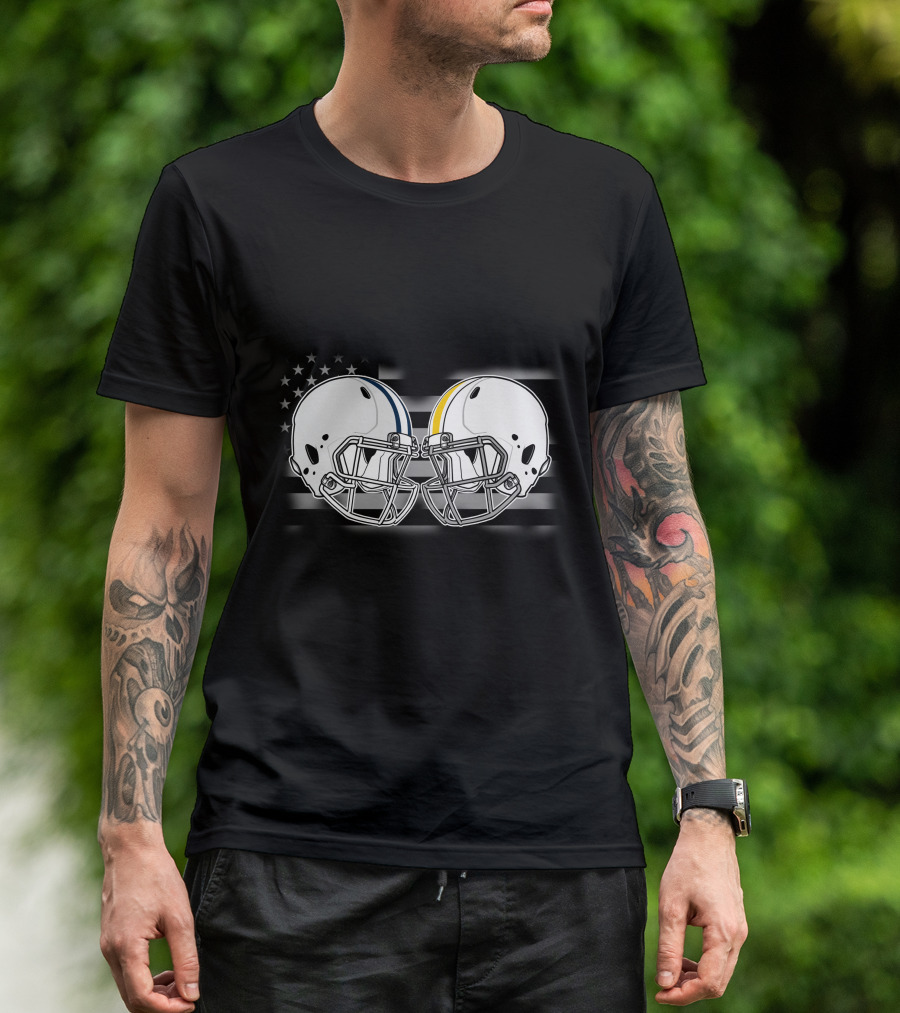 American Flag Football Helmets Cow Wyo T-Shirt