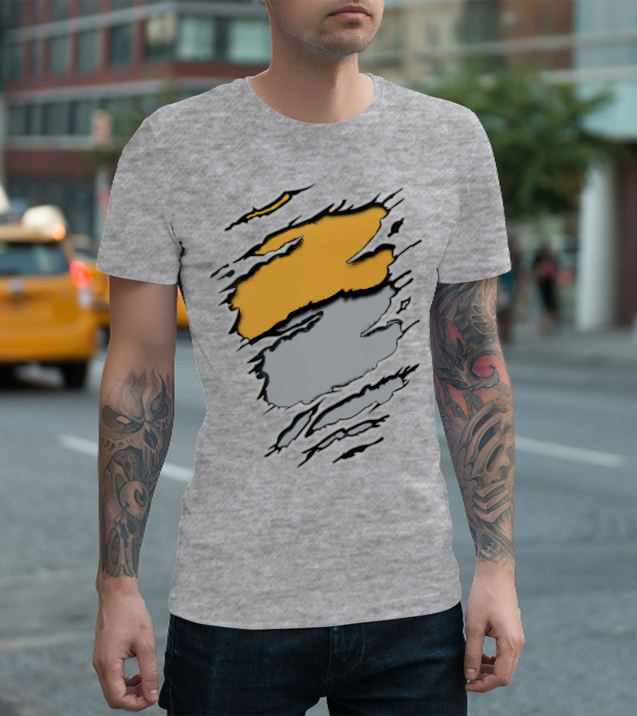 Rai Ath Grunge Torn Clawmark Style with Bold Yellow and Subtle Gray T-Shirt