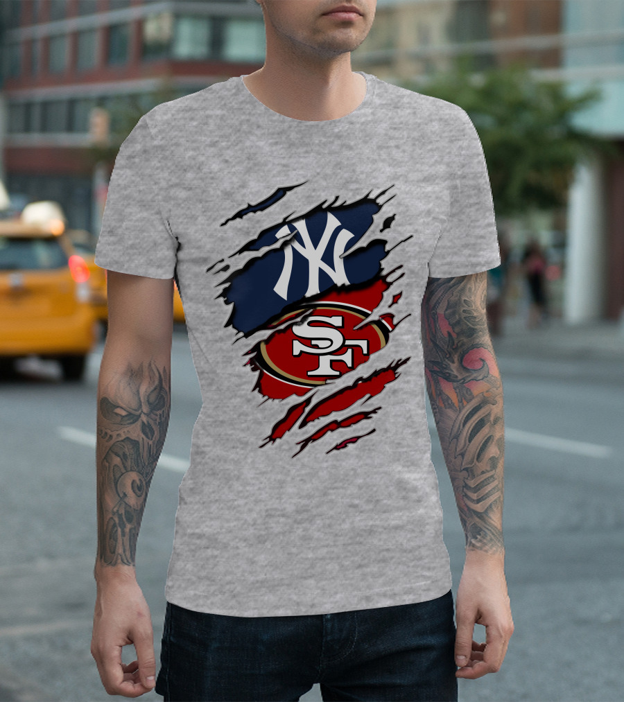 49ers And Yankees Logos Combined In Torn T-Shirt
