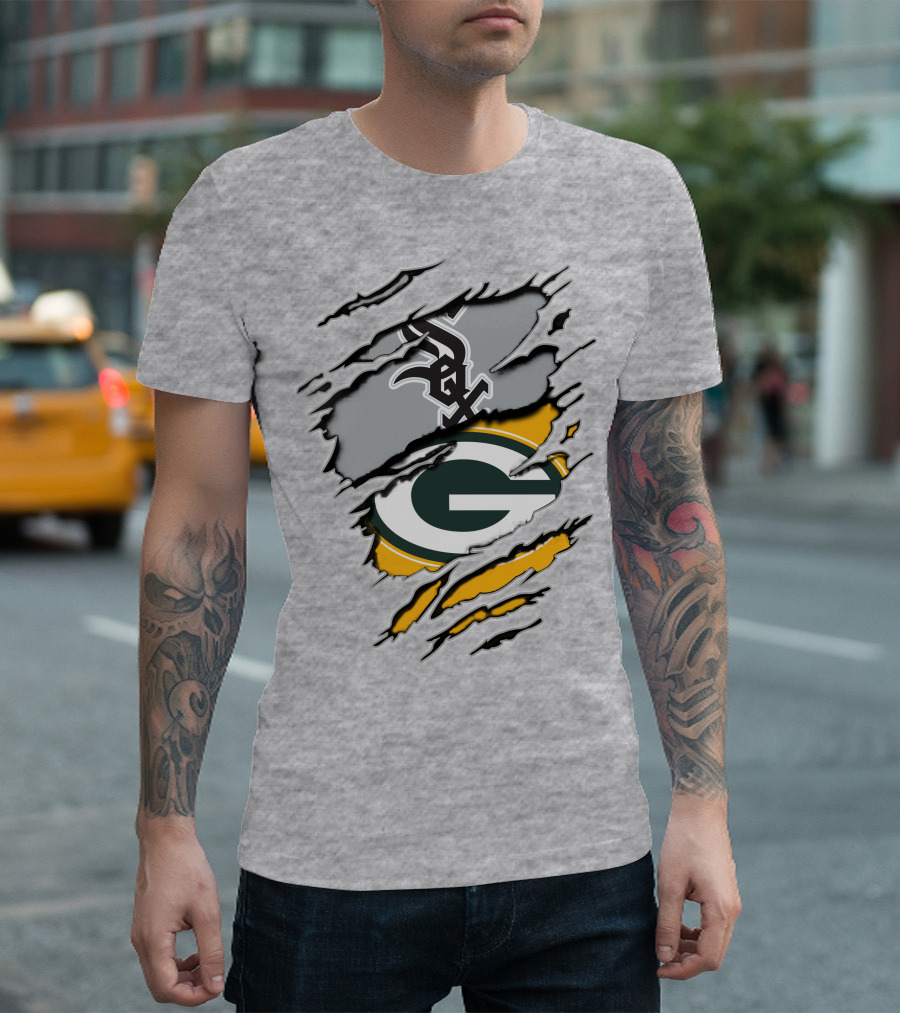 Packers White Sox Black and Green Rip Claw Marks T-Shirt