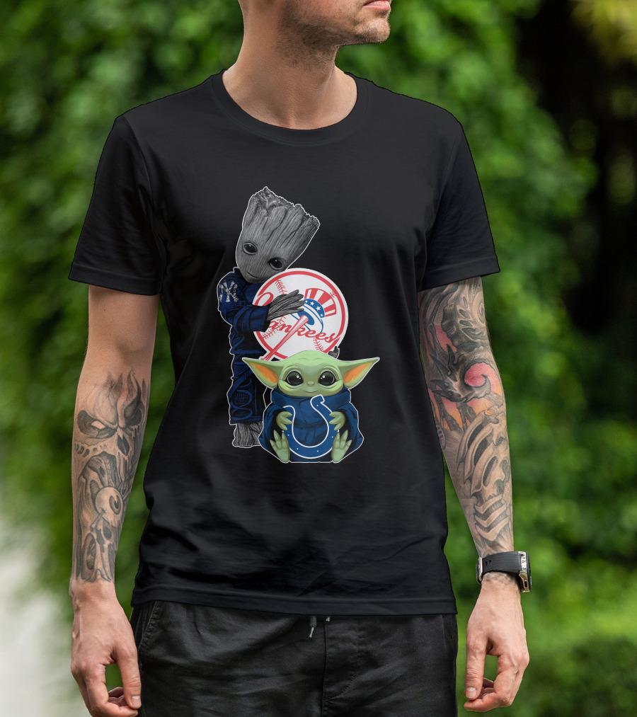 Yankees Groot Hugs Colts Baby Yoda T-Shirt