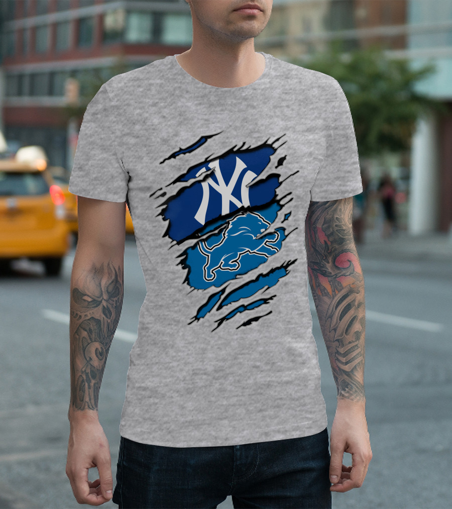 New York Yankees Detroit Lions Crossover Fan T-Shirt